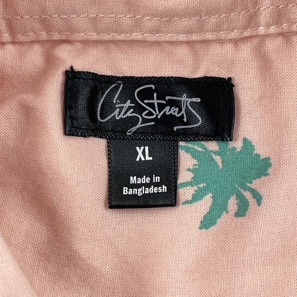 City Streets Button Down Shirt Mens XL Peach Green Palm Trees - Picture 2 of 8